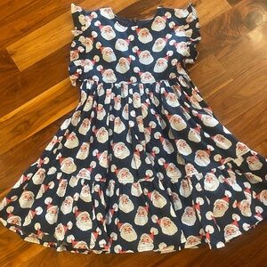 Pink Chicken Kit Dress. Navy Santas.